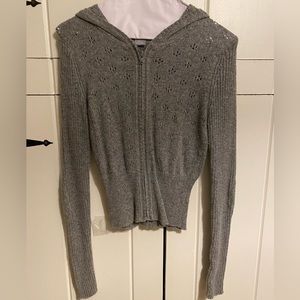 Arizona gray patterned hoodie sweater with front zip closure. Size Medium.